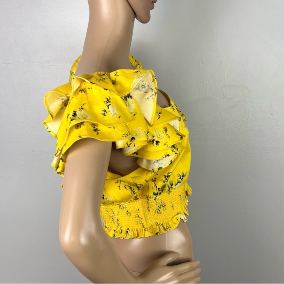 NEW ALICE + OLIVIA REVOLVE YELLOW FLORAL PRINT CROP TOP - Picture 5 of 10